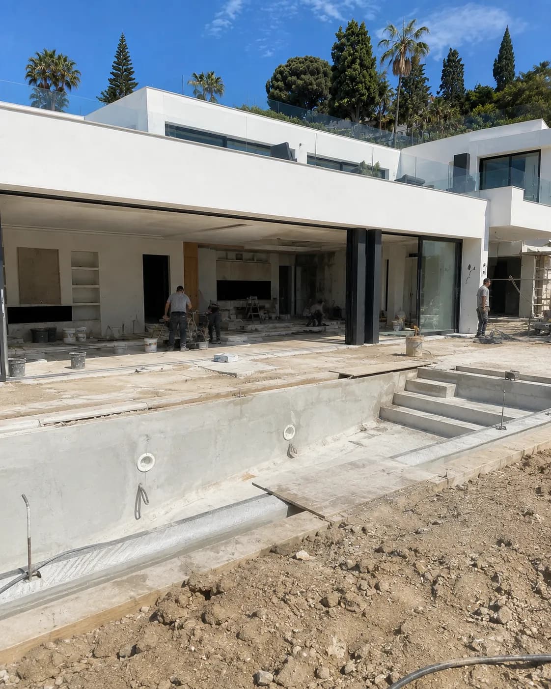 Villa exterior mid-build during construction in Estepona