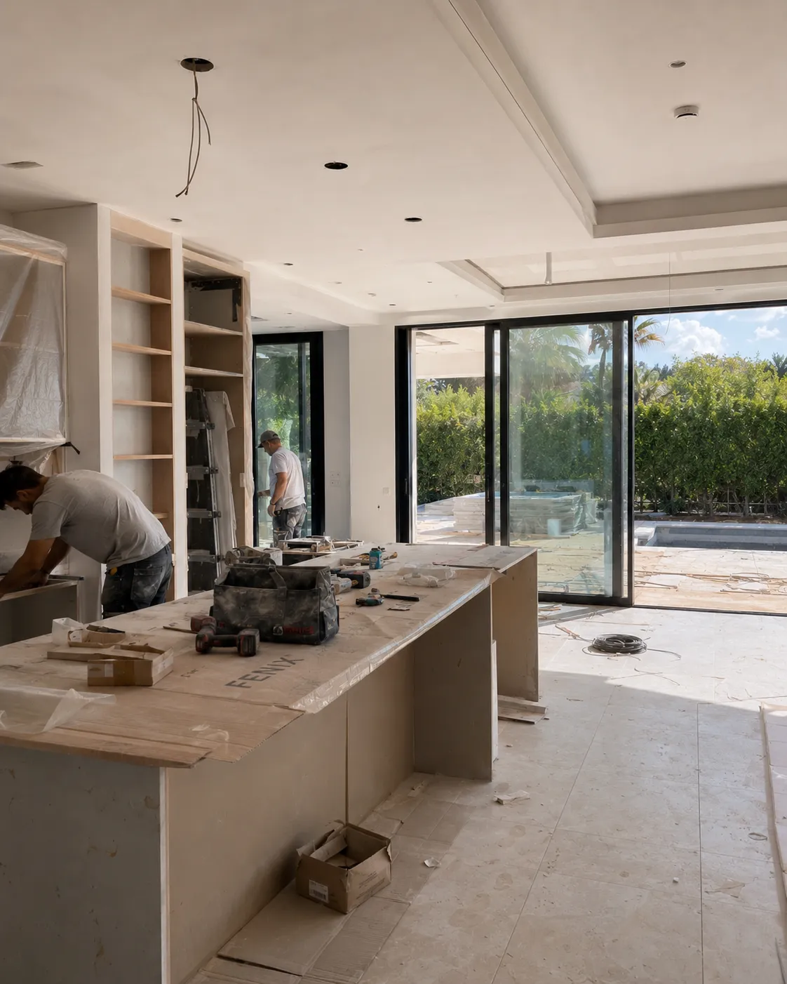 Kitchen area during interior fit-out of the Estepona villa