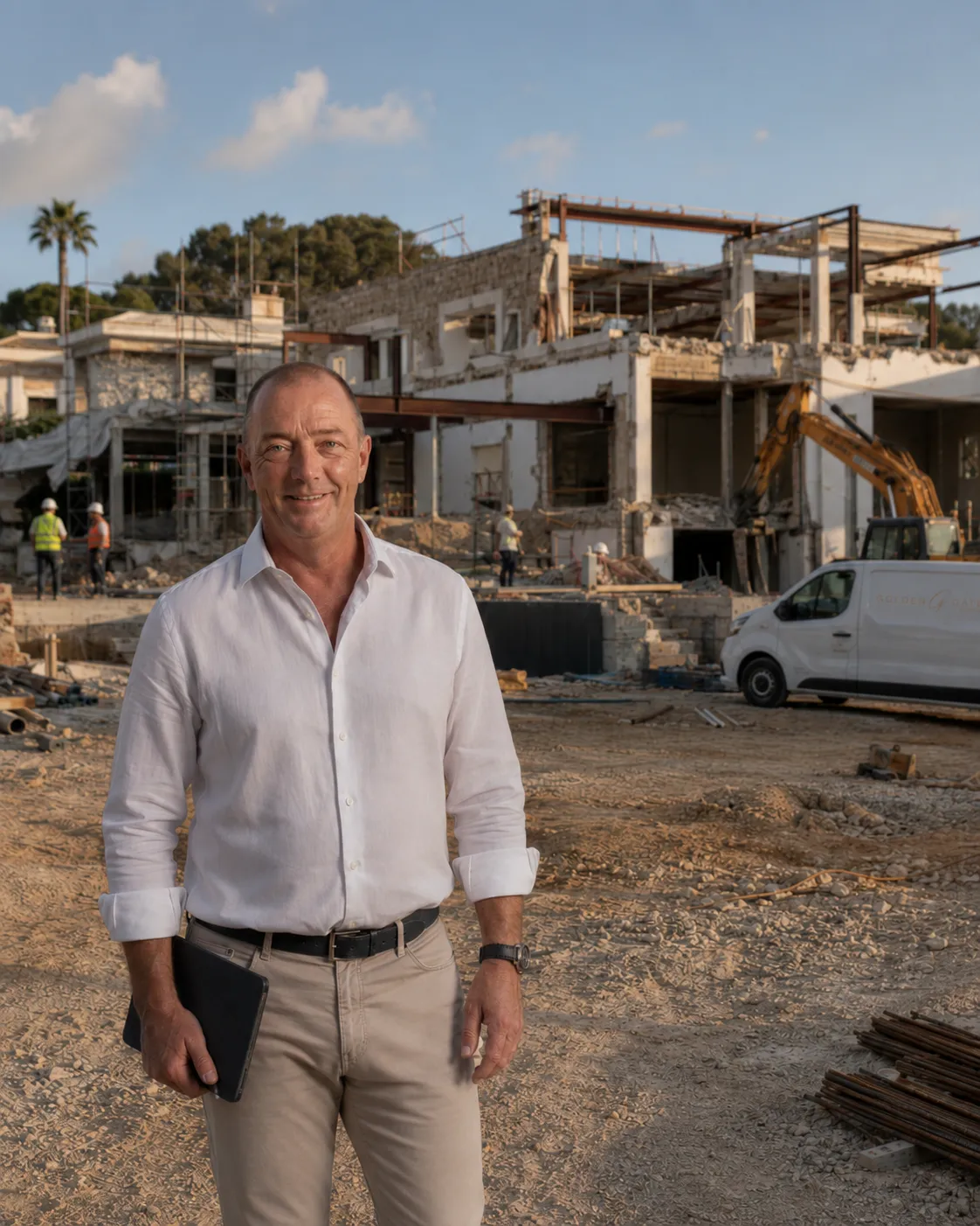 Andy Macdonald on an active villa construction site in Marbella