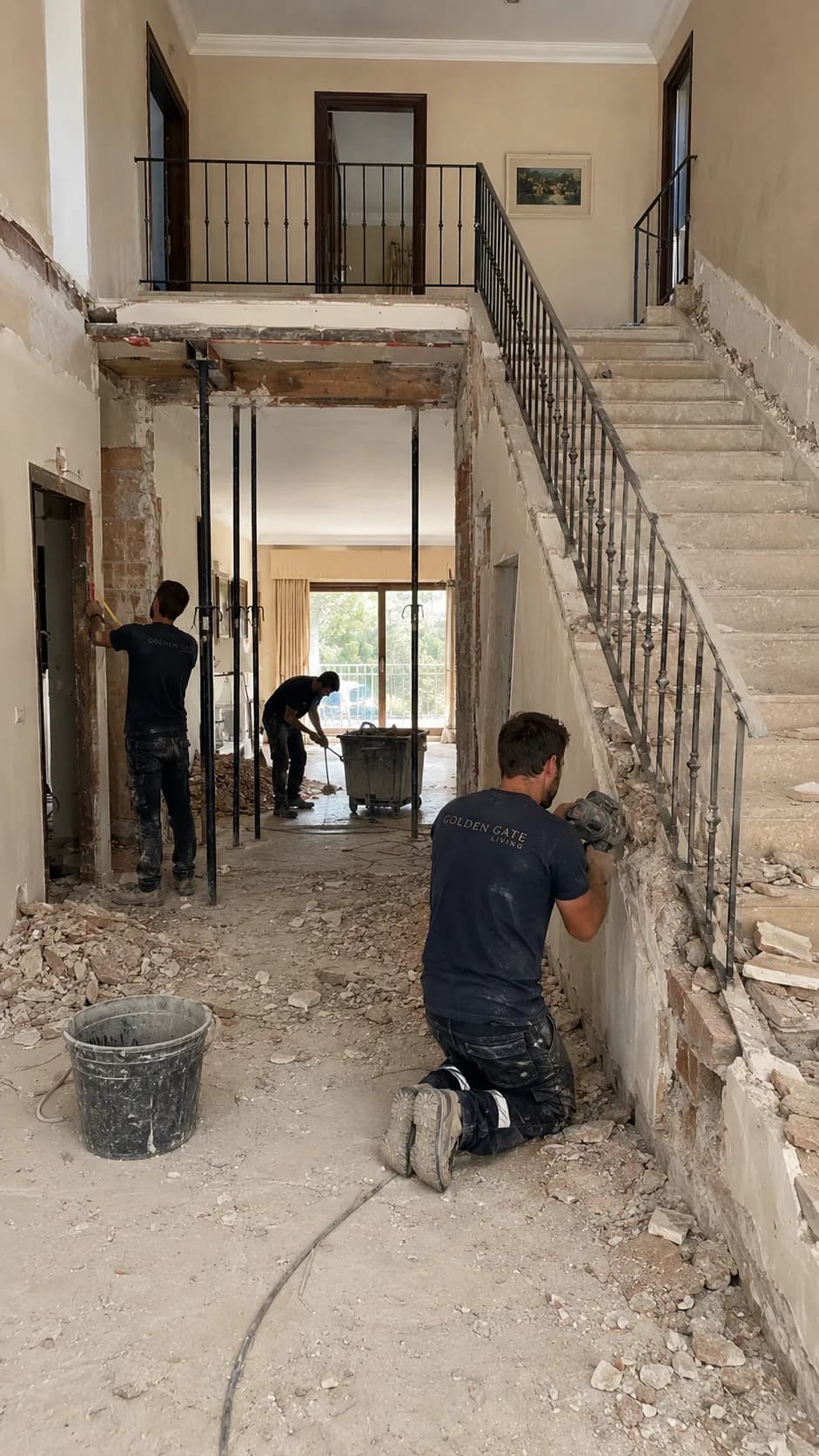 Structural works around the staircase during a full property refurbishment