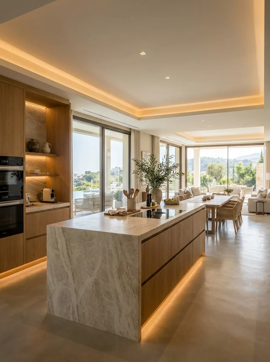 Open-plan kitchen with island
