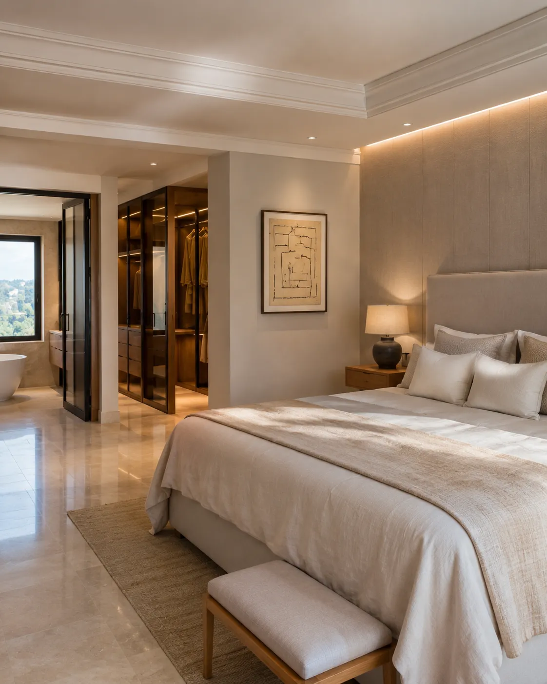 Completed master bedroom with fitted dressing area after renovation