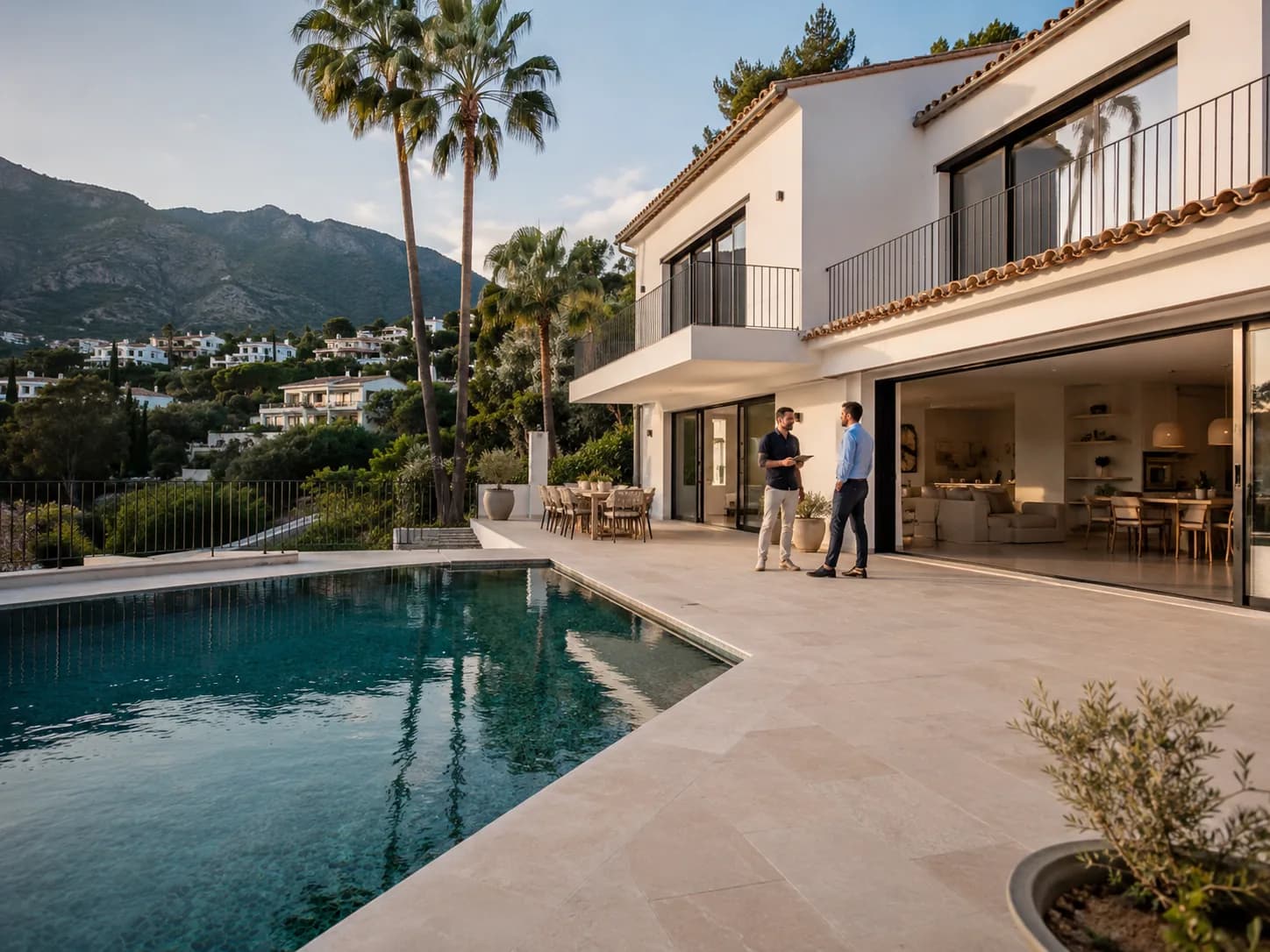 Completed villa and pool terrace after a full property transformation in Marbella